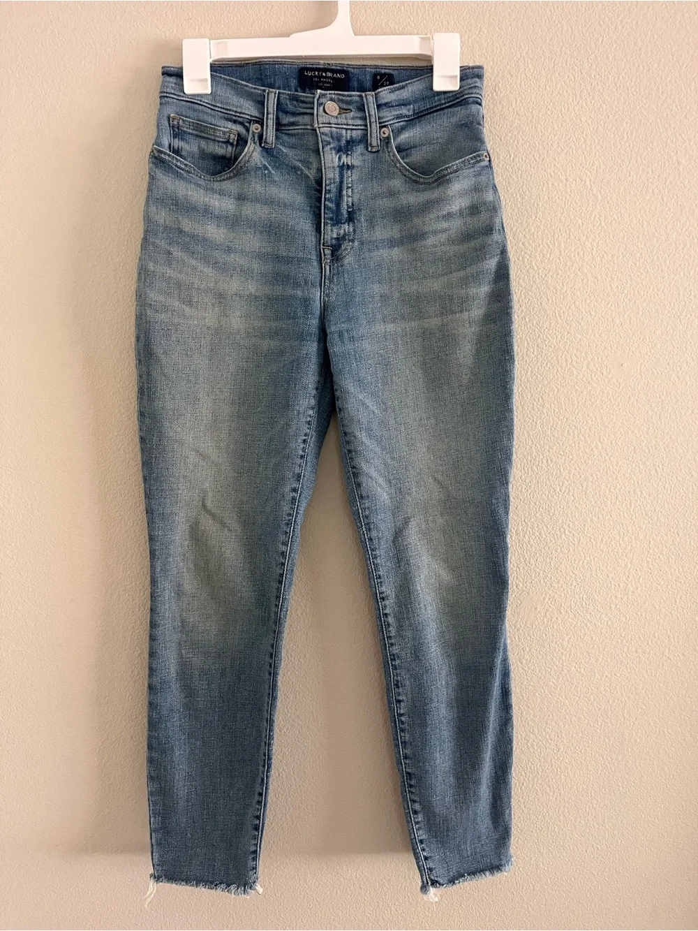 Lucky Brand Light Wash High-Rise Skinny Bridgette Jeans Raw Hem Sz 8 Inseam 25.5
